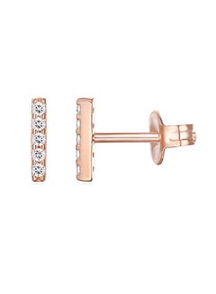 PAVOI CZ Stud Earrings: 14K Gold Plated Dainty Mini Bar Stud Earrings (Rose)