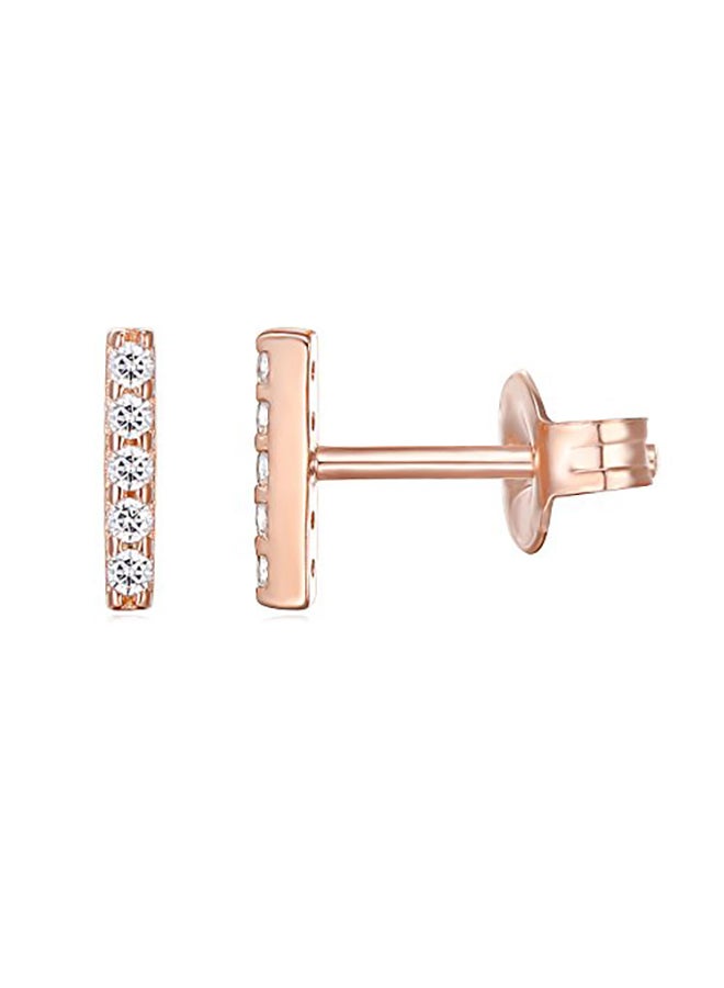 PAVOI - PAVOI CZ Stud Earrings: 14K Gold Plated Dainty Mini Bar Stud Earrings (Rose) - Image 1