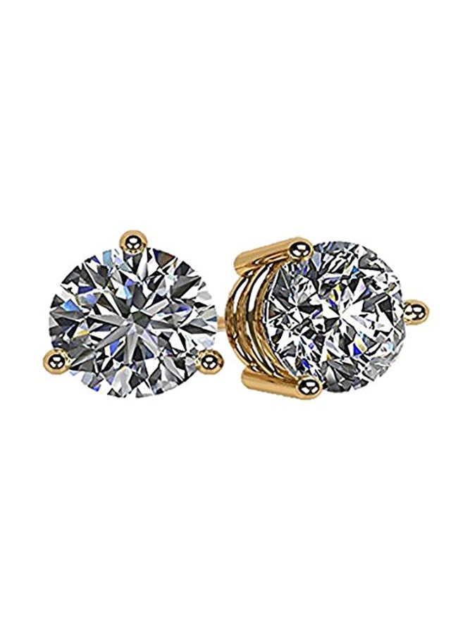 Central Diamond Center - NANA 14K Gold Posts & Sterling Silver 3 Prong CZ Stud Earrings -8mm-4cttw - Image 1