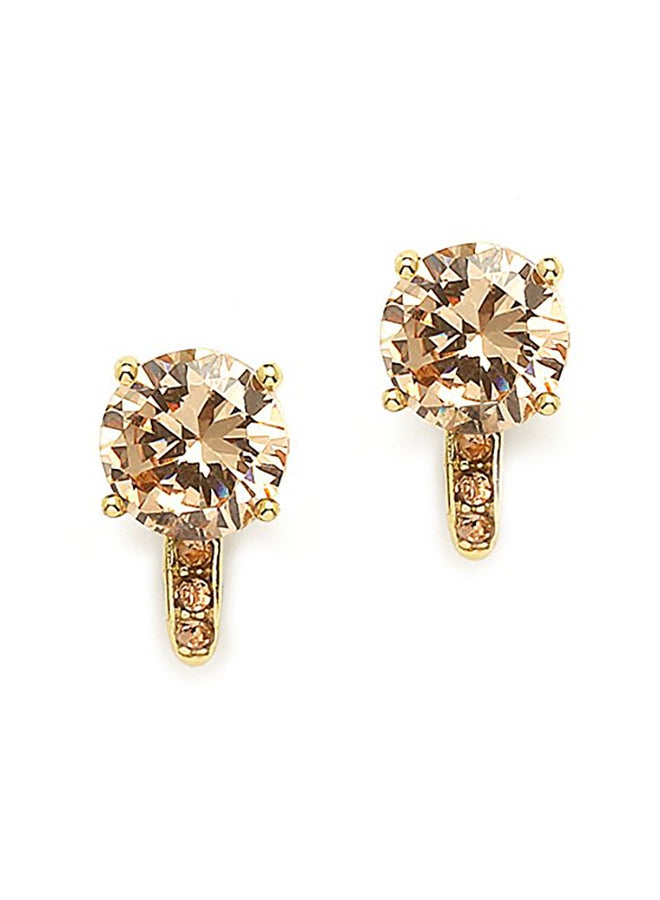2.0 Ct. Champagne CZ Solitaire 14-Karat Gold Plated Clip On Stud Earrings