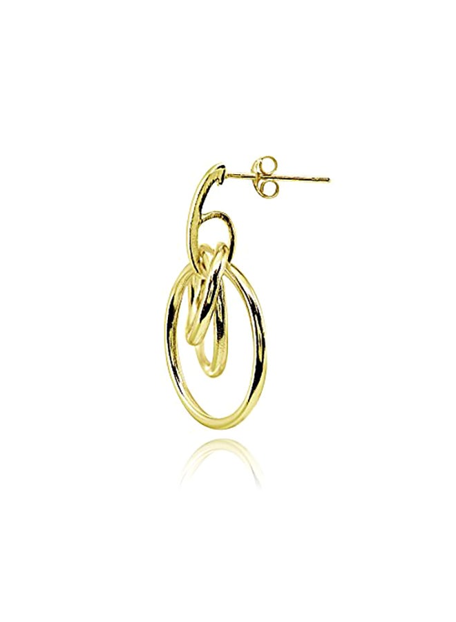 Hoops & Loops Yellow Gold Flashed Sterling Silver Polished Intertwined Triple Hoop Stud Earrings - Image 2