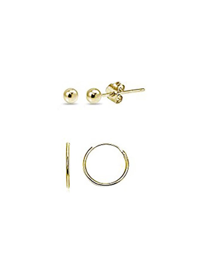 Hoops 4 Less 2-Piece Gold Plated Sterling Silver Earrings Set - Image 1