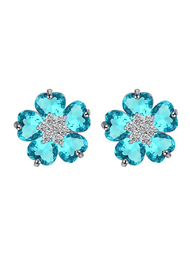 Crystalline Azuria Flowers Stud Earrings with Blue Simulated Aquamarine Zirconia Crystals18 ct White Gold Plated for Women  - Image 1