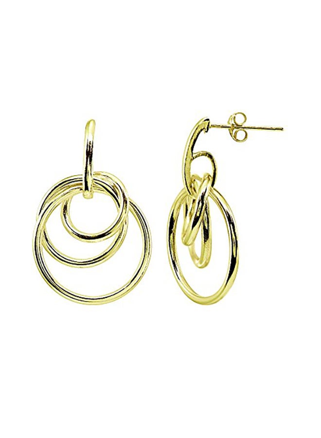 Hoops & Loops Yellow Gold Flashed Sterling Silver Polished Intertwined Triple Hoop Stud Earrings - Image 1
