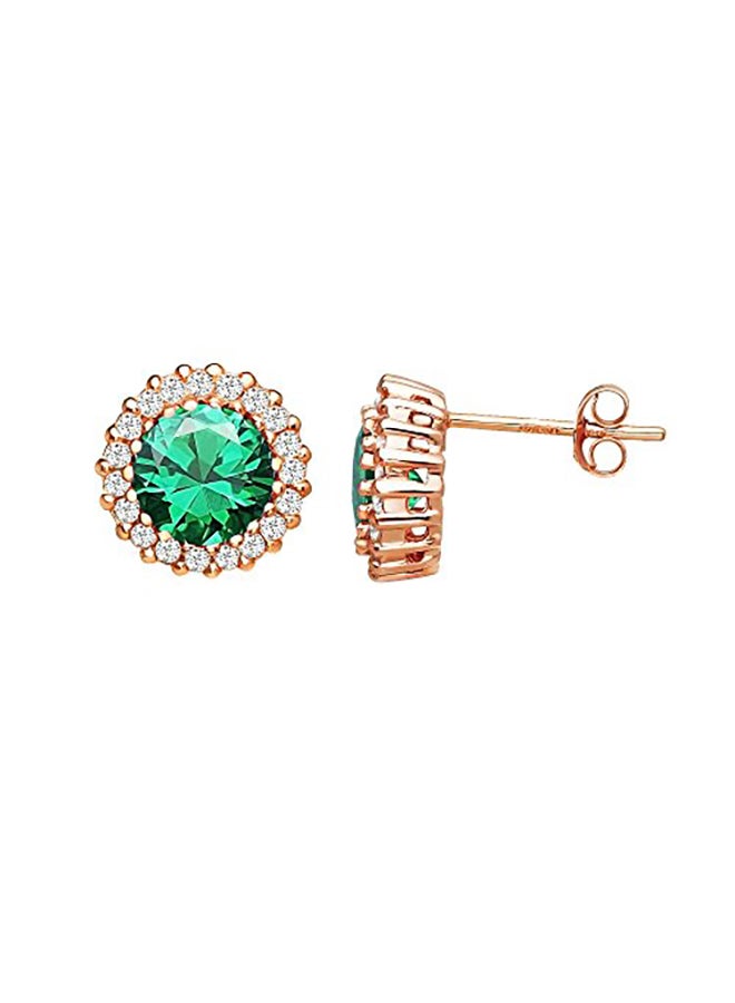 Ice Gems Gold Plated Sterling Silver Simulated Emerald And Zirconia Stud Earrings - Image 1