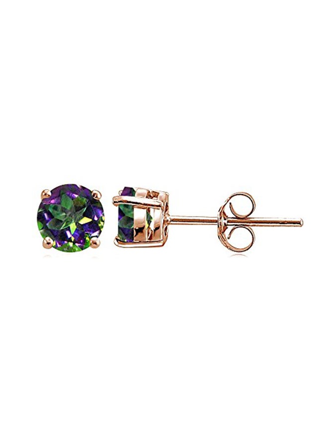 Ice Gems Gold Plated Sterling Silver Treated Green Peacock Topaz Stud Earrings - Image 1