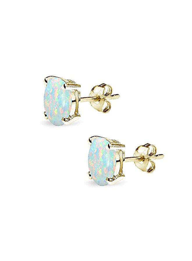 GemStar USA Sterling Silver White Opal Solitaire Studded Earrings  - Image 2