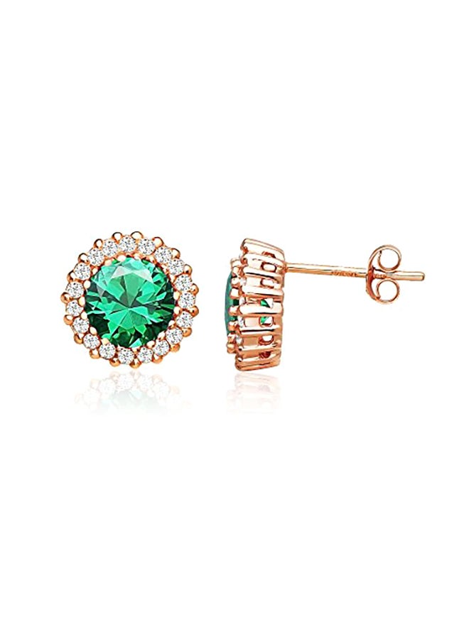 Ice Gems Gold Plated Sterling Silver Simulated Emerald And Zirconia Stud Earrings - Image 3