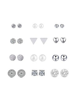 White Gold Plated Hypoallergenic Stainless Steel Fake Diamond Stud Earrings Set - v1551347831/N21541205A_1