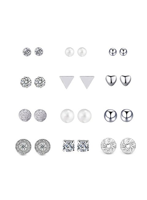 White Gold Plated Hypoallergenic Stainless Steel Fake Diamond Stud Earrings Set
