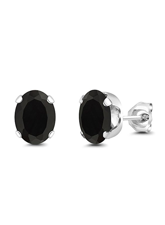 GEM STONE KING Black Onyx Stud Earrings Gemstone Birthstone 4-Prong 3.30 Ct Oval 8X6MM  - Image 1