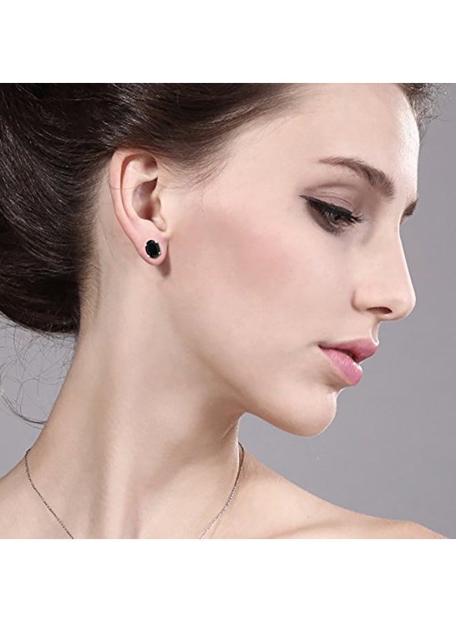 GEM STONE KING Black Onyx Stud Earrings Gemstone Birthstone 4-Prong 3.30 Ct Oval 8X6MM  - Image 2