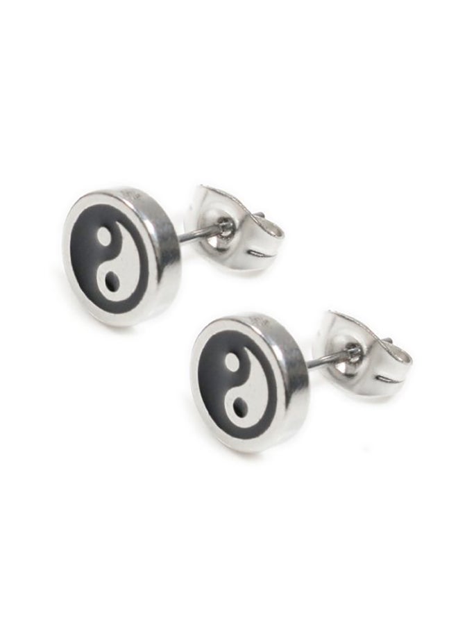 ستيل مي أب أقراط كبس من الإستانلس ستيل على شكل رمز يونج يانج - Image 1