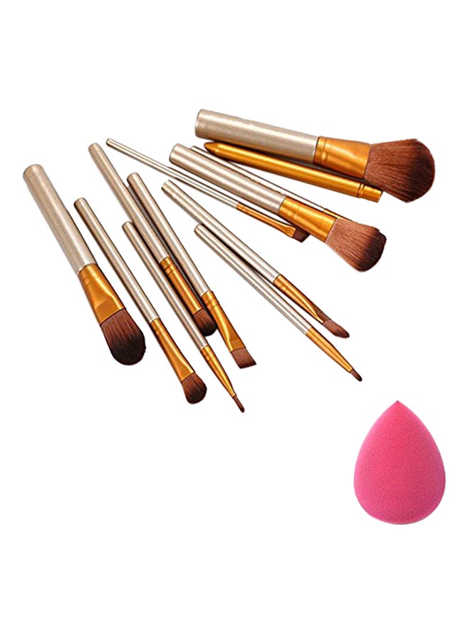 12-Piece Makeup Brushes Set Silver/Gold - Image 1