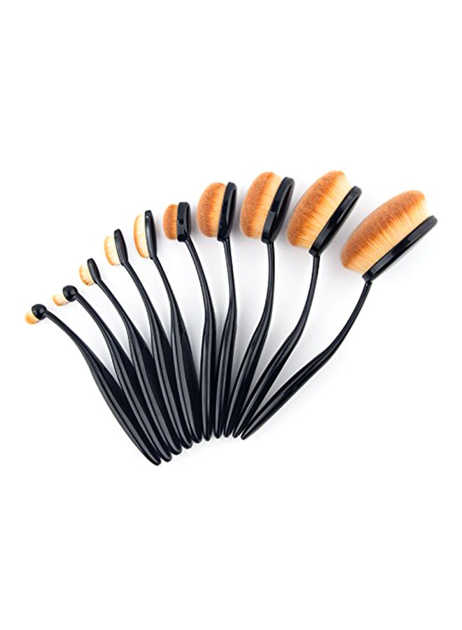 Tribecca 10-PieceProfessional Oval Makeup Brushes Set Black - Image 2