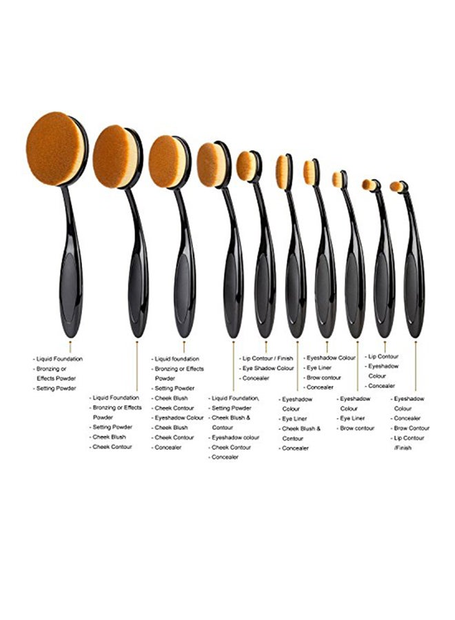 Tribecca 10-PieceProfessional Oval Makeup Brushes Set Black - Image 4