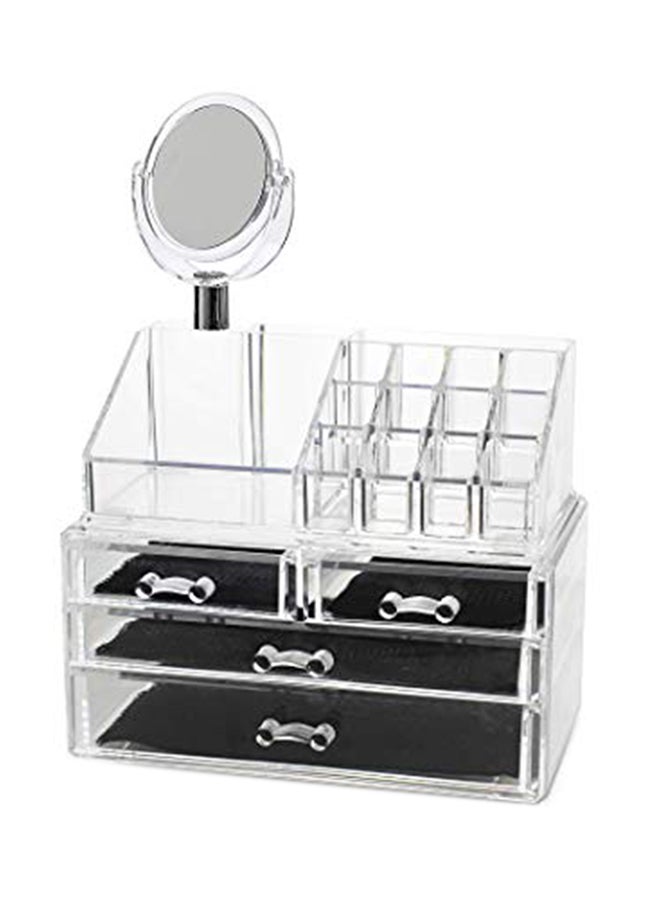 HOUSE OF QUIRK - 16 Slot Acrylic Makeup Organizer 3 Drawers With Removable Mirror Cosmetic Organizers 16 Slot 3 Drawers With Mirror 0 - Image 1