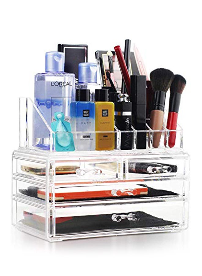 HOUSE OF QUIRK - 16 Slot Acrylic Makeup Organizer 3 Drawers With Removable Mirror Cosmetic Organizers 16 Slot 3 Drawers With Mirror 0 - Image 1