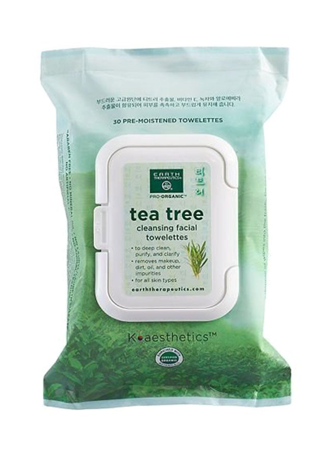 Earth Therapeutics 30-Piece Tea Tree Cleansing And Makeup Removing Facial Towelettes White 