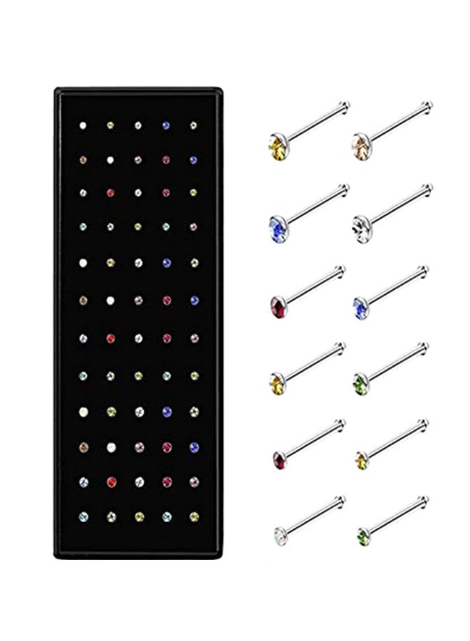 KeyZone 60-Piece Crystal Rhinestone Nose Ring Bone Stud - Image 2