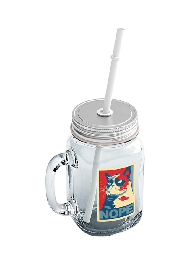 لاود يونيفيرس مرطبان ماسون زجاجي مزود بماصة ورسمة كلاسيكية لقطة غاضبة ونمط مطبوع بكلمة "Nope" شفاف - Image 2