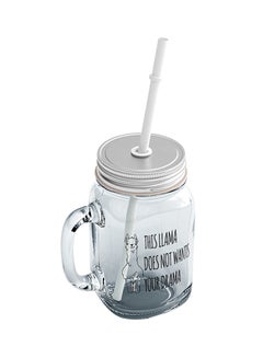 LOUD UNIVERSE Glass This Lama Does Not Want Your Drama Friends Mason Jar With Straw Clear  - Image 2