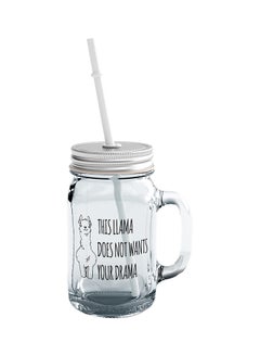 LOUD UNIVERSE Glass This Lama Does Not Want Your Drama Friends Mason Jar With Straw Clear  - Image 1