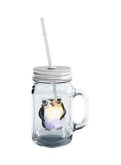 LOUD UNIVERSE Glass Funny Cartoon Penguin Mason Jar With Straw For Kids Room Clear  - Image 1