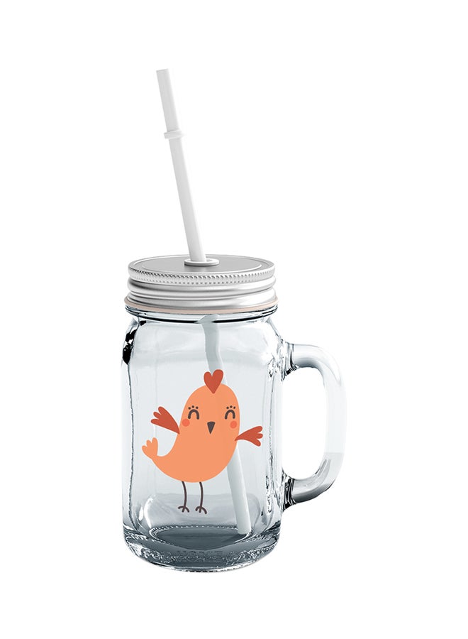 LOUD UNIVERSE Glass Animal Cartoon Mason Jar With Straws Danicing Chicken Mason Jar With Straw Clear  - Image 1