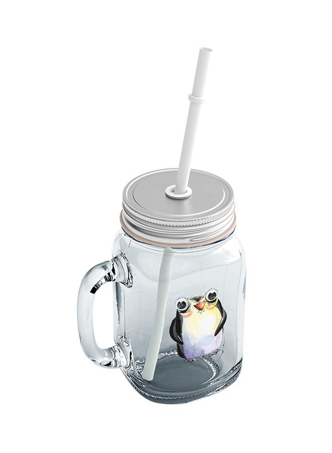 LOUD UNIVERSE Glass Funny Cartoon Penguin Mason Jar With Straw For Kids Room Clear  - Image 2