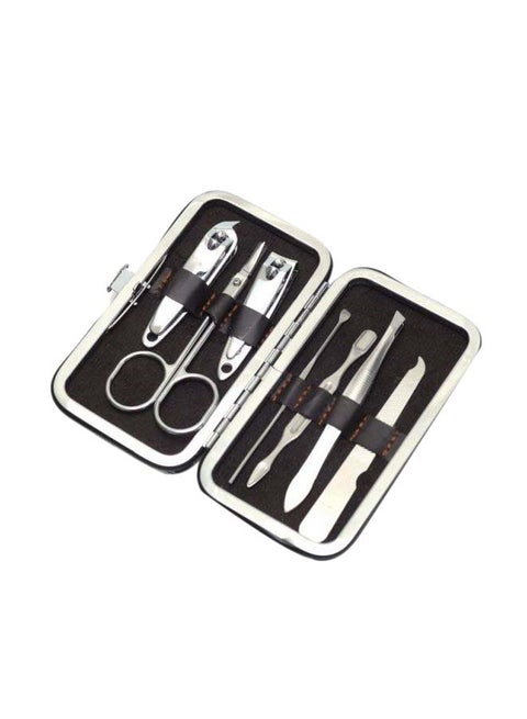 طقم من 7 عبوات طلاء وتقليم أظافر مع حافظة أسود/ فضي