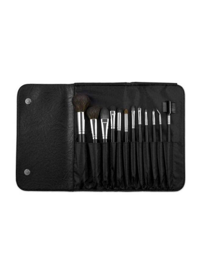 12-Piece Make Up Brush Set With Case Black/Silver