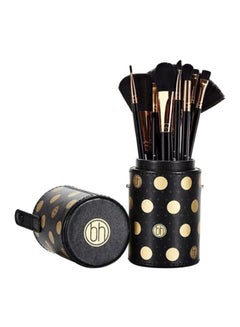 11-Piece Dot Collection Multi Use Brush Set With Storage Case Black/Gold