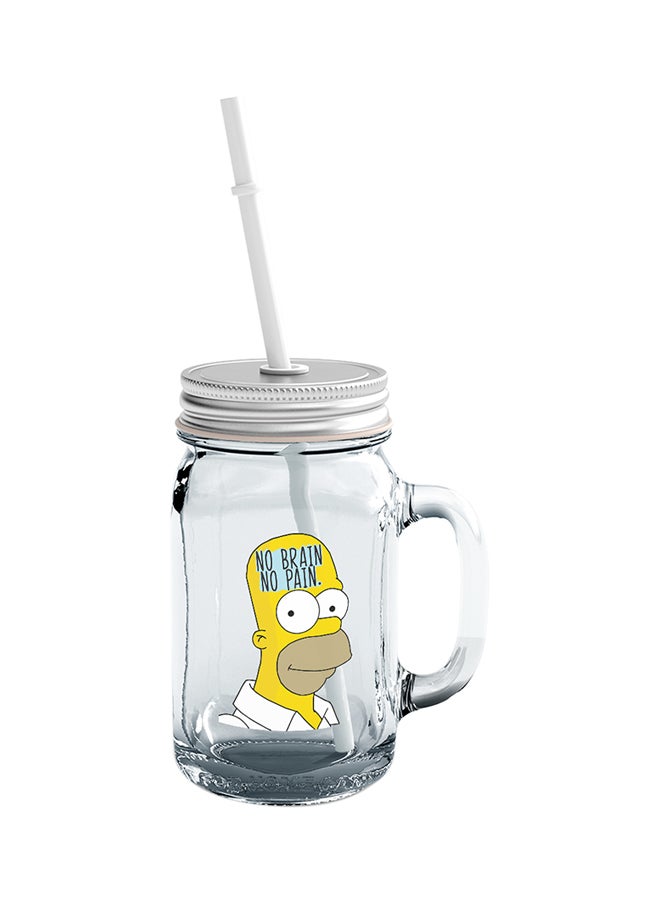 LOUD UNIVERSE Glass No Brain No Pain Supreme Mason Jar With Straw Clear  - Image 1