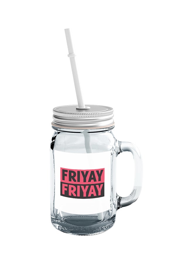 LOUD UNIVERSE Glass Friyay Happy Friday Weekenders Mason Jar With Straw Clear  - Image 1