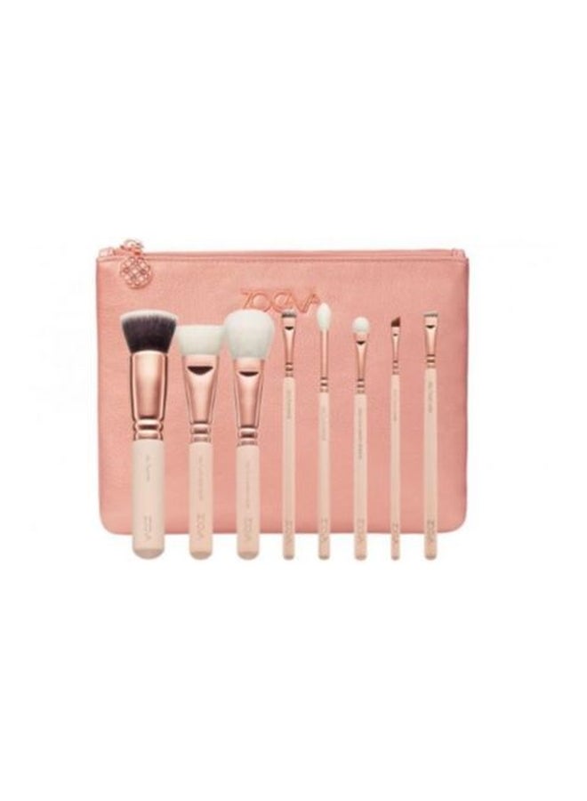 Zoeva 8-Piece Volume 2 Luxury Makeup Brush Set With Pouch Pink/Rose Gold/White - Image 2