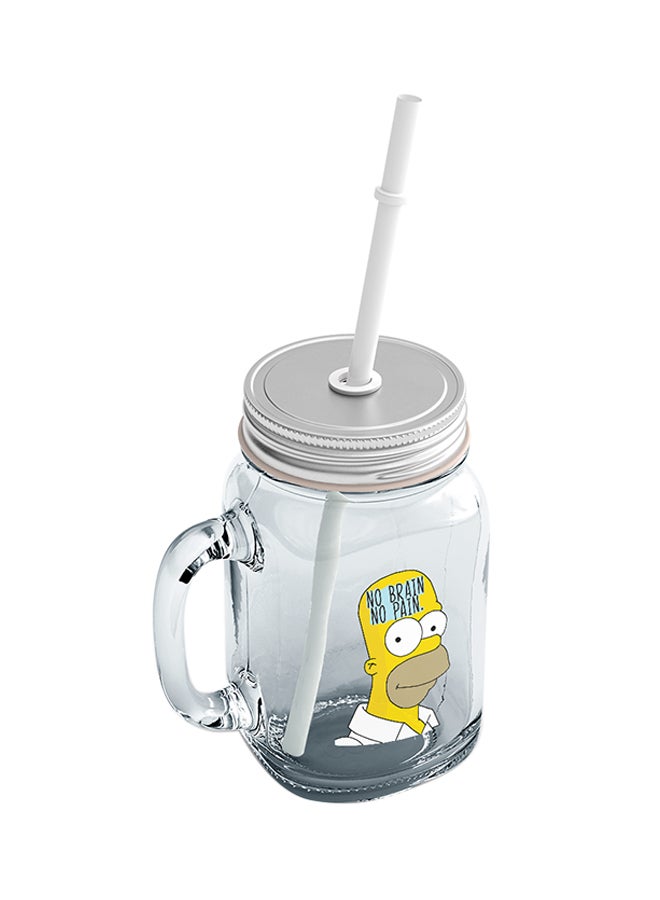 LOUD UNIVERSE Glass No Brain No Pain Supreme Mason Jar With Straw Clear  - Image 2