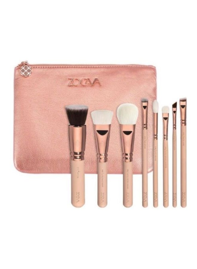 Zoeva 8-Piece Volume 2 Luxury Makeup Brush Set With Pouch Pink/Rose Gold/White - Image 3