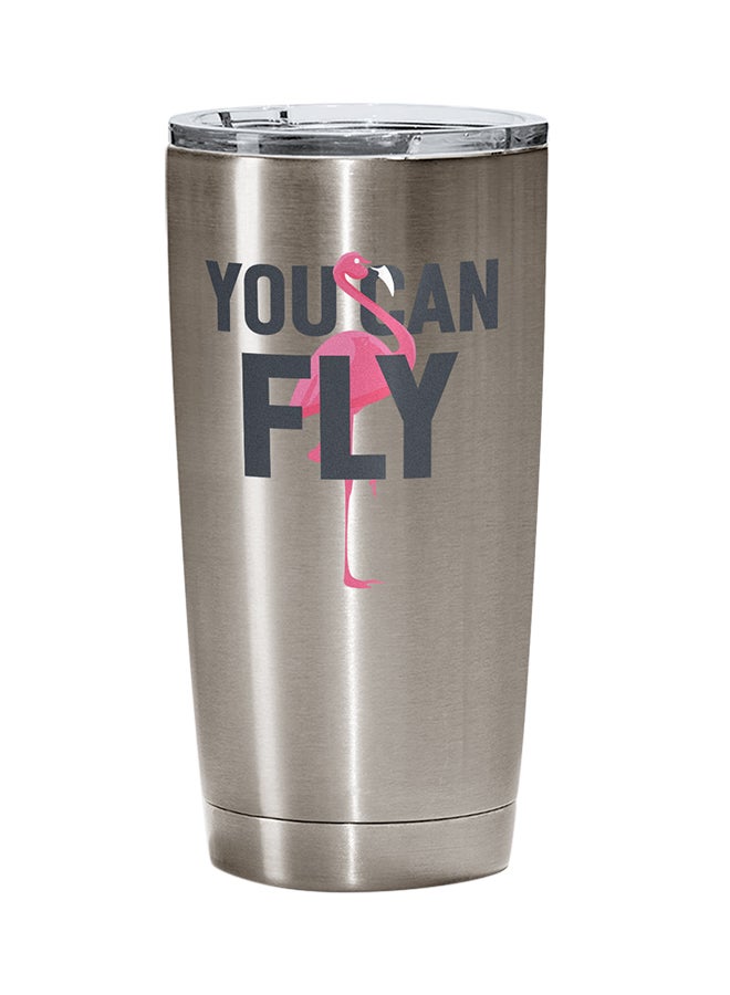 LOUD UNIVERSE Stainless Steel You Can Fly Flamingo Theme Positive Message Tumbler Silver 15cm  - Image 1