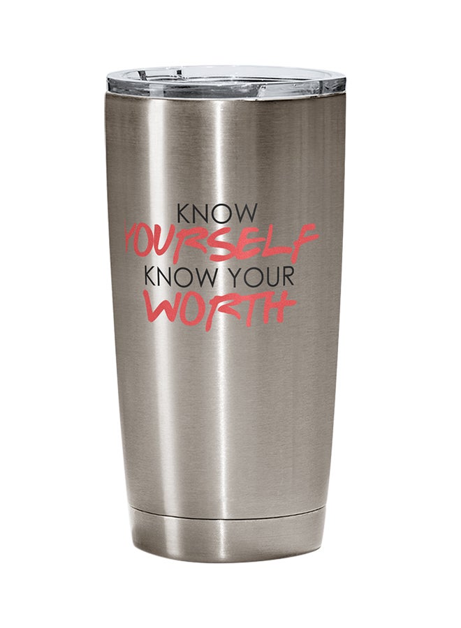 LOUD UNIVERSE Stainless Steel Know Your Self Know Your Worth Motivational Inspirational Quote Tumbler Silver 15cm  - Image 1