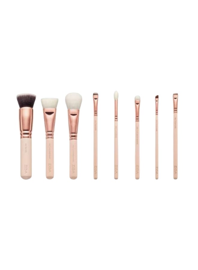 Zoeva 8-Piece Volume 2 Luxury Makeup Brush Set With Pouch Pink/Rose Gold/White - Image 1