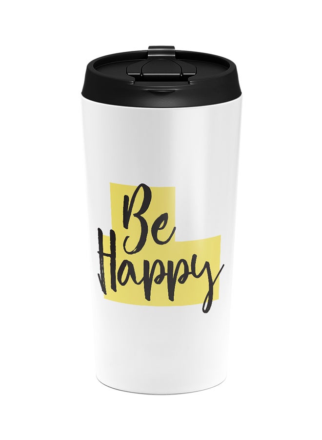 LOUD UNIVERSE Stainless Steel Be Happy Cheerful Gift Tumbler White 15cm  - Image 1
