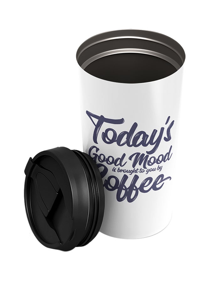 LOUD UNIVERSE Stainless Steel Good Mood And Coffee Bright Idea Quote Tumbler White 15cm  - Image 2