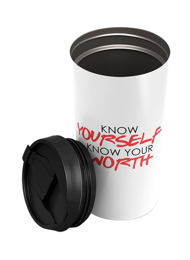 LOUD UNIVERSE Stainless Steel Know Your Self Know Your Worth Motivational Inspirational Quote Tumbler White 15cm  - Image 2