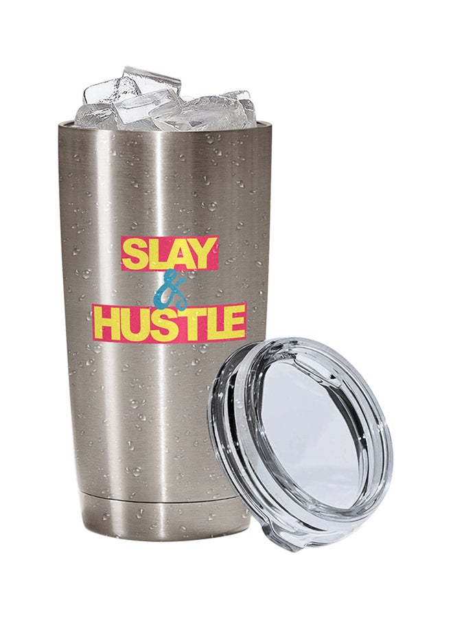 LOUD UNIVERSE Stainless Steel Slay And Hustle Printed With Words Tumbler Silver 15cm  - Image 2