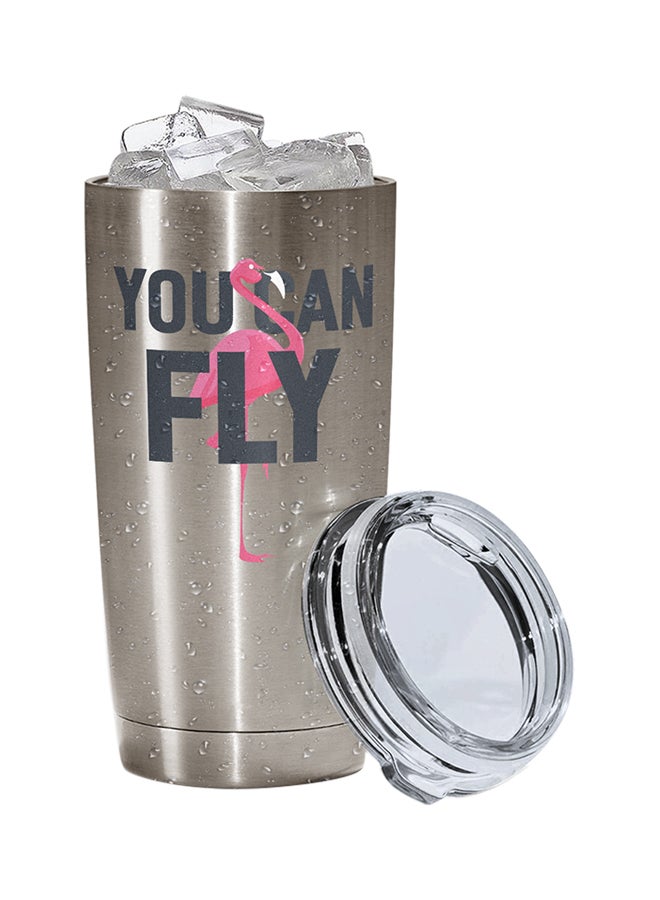 LOUD UNIVERSE Stainless Steel You Can Fly Flamingo Theme Positive Message Tumbler Silver 15cm  - Image 2