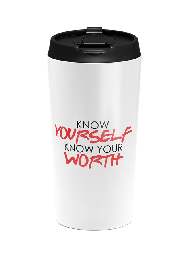 LOUD UNIVERSE Stainless Steel Know Your Self Know Your Worth Motivational Inspirational Quote Tumbler White 15cm  - Image 1