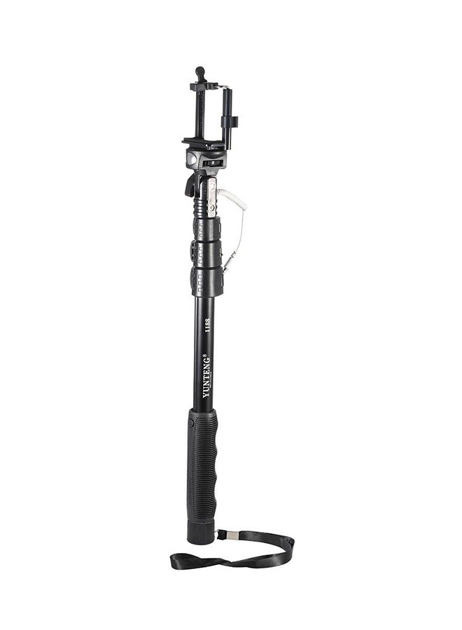 Yunteng - Monopod Extendable Selfie Stick With Wired Cable And Self-timer Black - Image 1