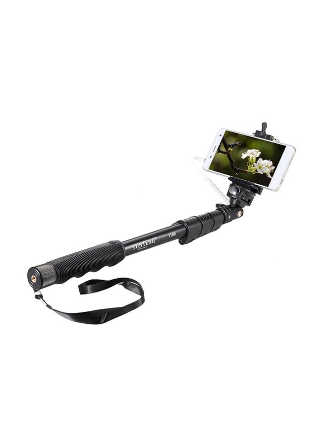 Yunteng - Monopod Extendable Selfie Stick With Wired Cable And Self-timer Black - Image 1