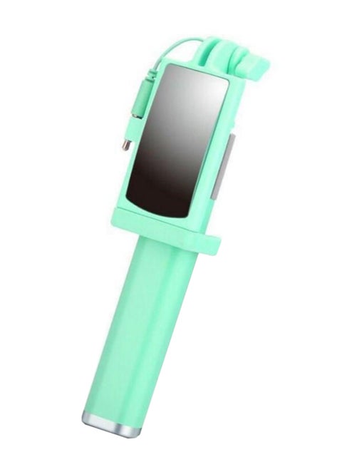 Mini Selfie Stick With Mirror Integrated Folding Line Control Green